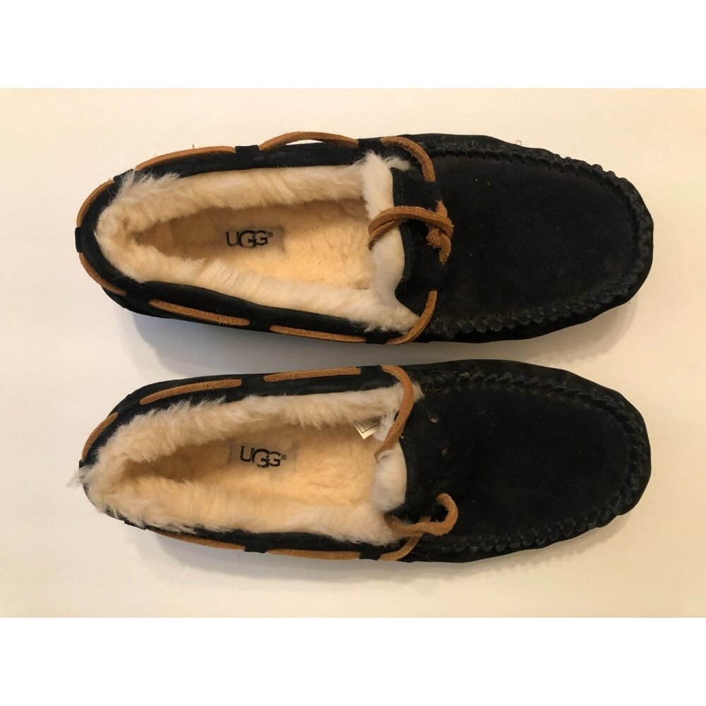 UGG women's black suede shearling moccasin slippers 5612 size: 8 - Picture 4 of 7